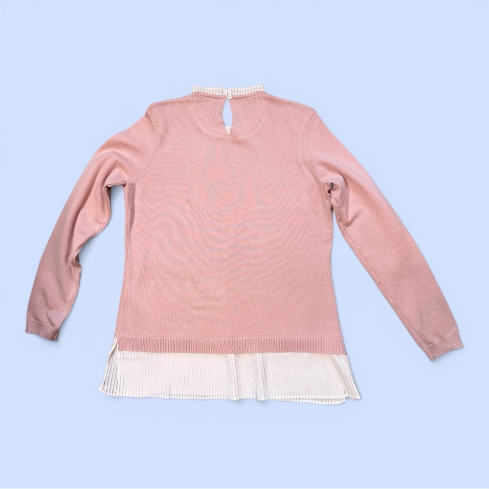 Adrianna Papell Twofer Sweater Top Pleated Trim Pink White - Picture 2 of 13